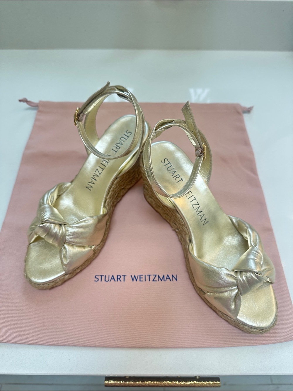 Stuart Weitzman Playa Knot Metallic Gold  Espadrille Wedges - Picture 2 of 7